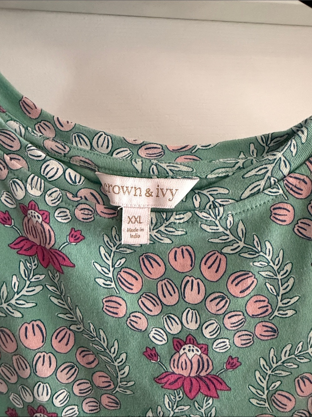 crown & ivy Mint Green Short Sleeve Floral Tee with Pink Accents